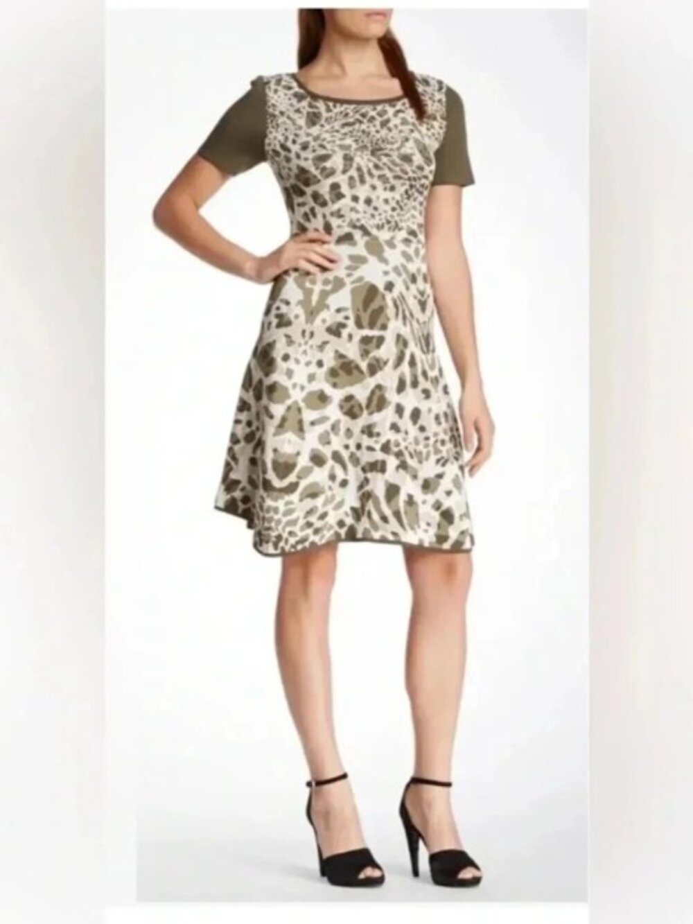 CATHERINE MALANDRINO Animal Print Fit and Flare Knit Dress Size S